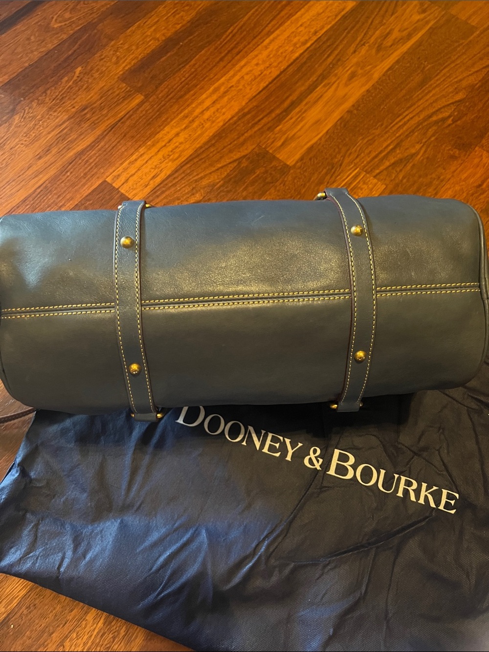 Dooney & Bourke Navy Leather Duffel with Tan Trim - Picture 4 of 8